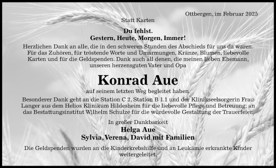Traueranzeige von Konrad Aue von Hildesheimer Allgemeine Zeitung