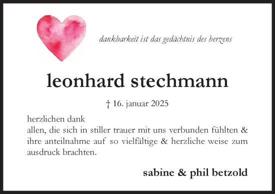 Traueranzeige von Leonhard Stechmann von Hildesheimer Allgemeine Zeitung