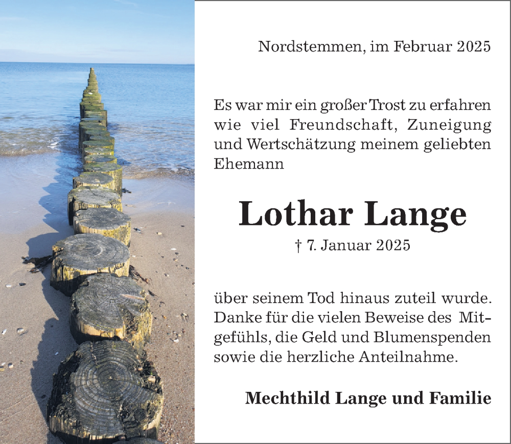 Traueranzeige für Lothar Lange vom 26.02.2025 aus Hildesheimer Allgemeine Zeitung