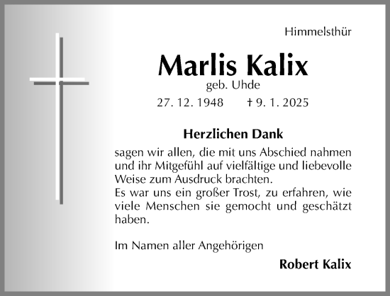Traueranzeige von Marlis Kalix von Hildesheimer Allgemeine Zeitung