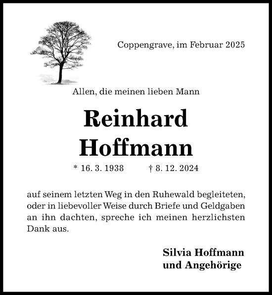 Traueranzeige von Reinhard Hoffmann von Hildesheimer Allgemeine Zeitung