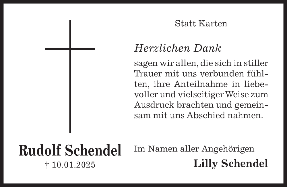  Traueranzeige für Rudolf Schendel vom 08.02.2025 aus Hildesheimer Allgemeine Zeitung