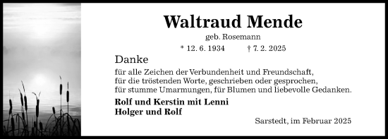 Traueranzeige von Waltraud Mende von Hildesheimer Allgemeine Zeitung
