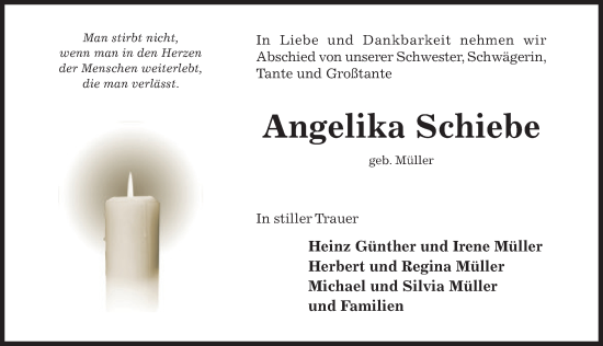 Traueranzeige von Angelika Schiebe von Hildesheimer Allgemeine Zeitung