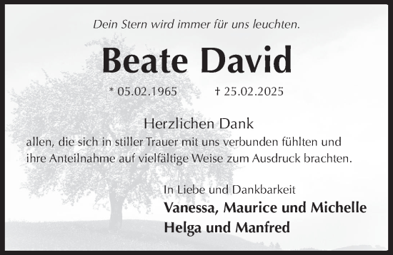 Traueranzeige von Beate David von Hildesheimer Allgemeine Zeitung
