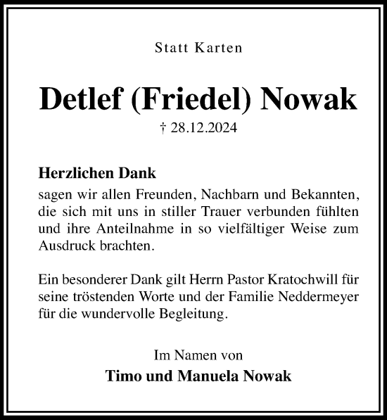 Traueranzeige von Detlef Nowak von Hildesheimer Allgemeine Zeitung