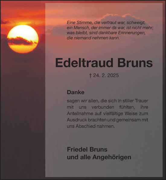 Traueranzeige von Edeltraud Bruns von Hildesheimer Allgemeine Zeitung