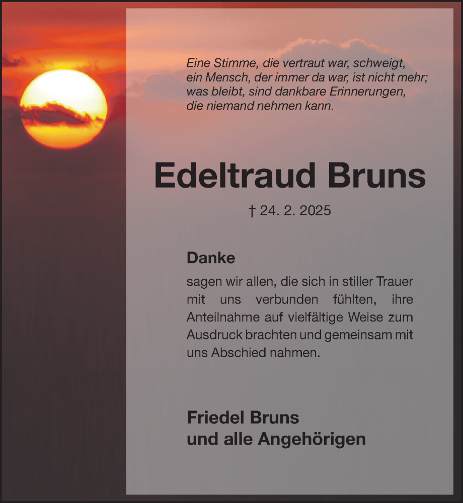  Traueranzeige für Edeltraud Bruns vom 26.03.2025 aus Hildesheimer Allgemeine Zeitung