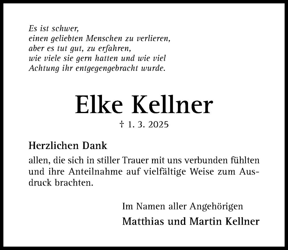  Traueranzeige für Elke Kellner vom 29.03.2025 aus Hildesheimer Allgemeine Zeitung