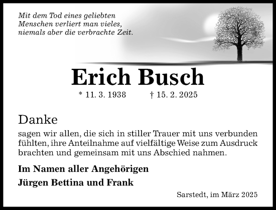 Traueranzeige von Erich Busch von Hildesheimer Allgemeine Zeitung