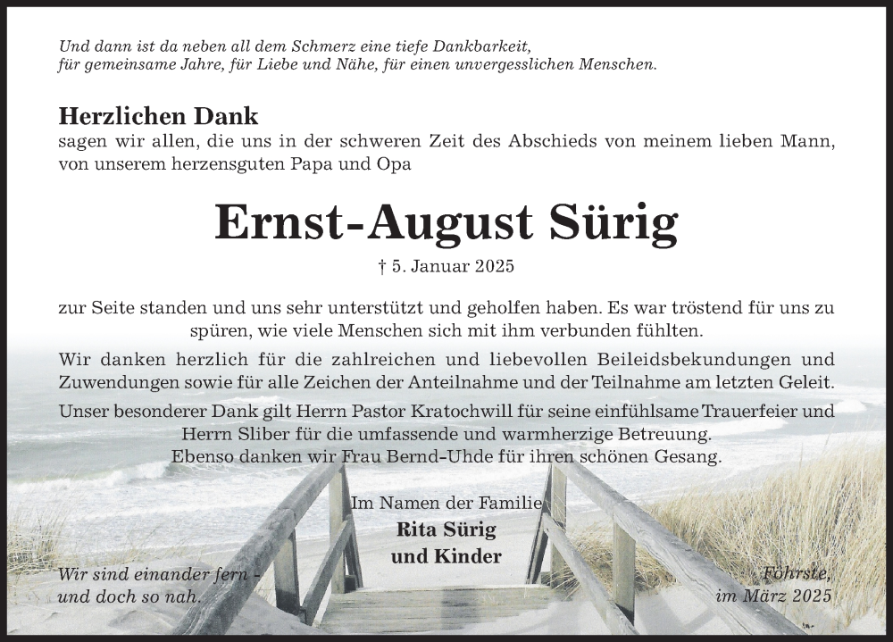  Traueranzeige für Ernst-August Sürig vom 01.03.2025 aus Hildesheimer Allgemeine Zeitung