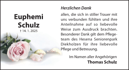 Traueranzeige von Euphemi Schulz von Hildesheimer Allgemeine Zeitung