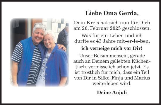 Traueranzeige von Gerda  von Hildesheimer Allgemeine Zeitung