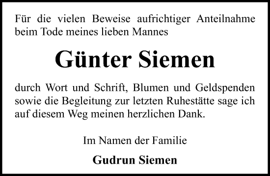 Traueranzeige von Günter Siemen von Hildesheimer Allgemeine Zeitung