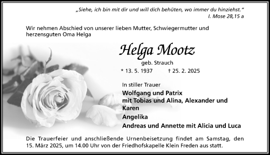 Traueranzeige von Helga Mootz von Hildesheimer Allgemeine Zeitung