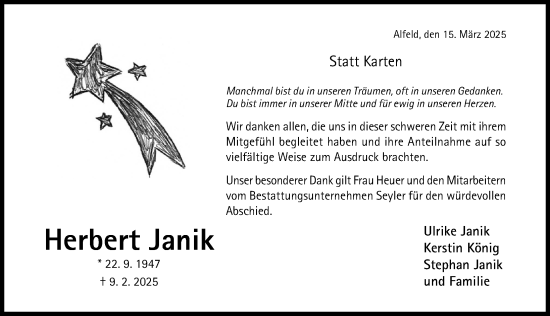 Traueranzeige von Herbert Janik von Hildesheimer Allgemeine Zeitung
