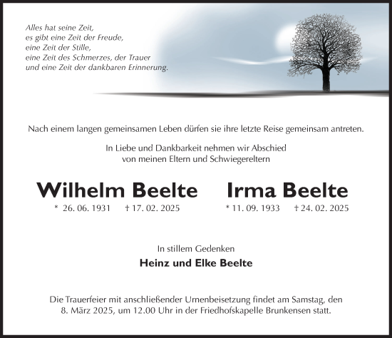 Traueranzeige von Irma Beelte von Hildesheimer Allgemeine Zeitung