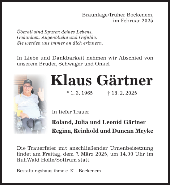 Traueranzeige von Klaus Gärtner von Hildesheimer Allgemeine Zeitung
