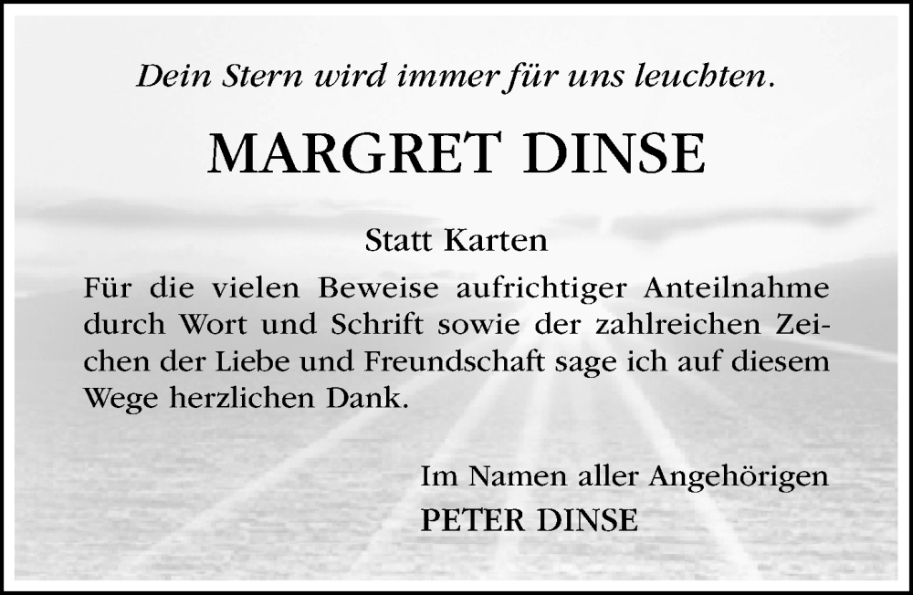  Traueranzeige für Margret Dinse vom 26.03.2025 aus Hildesheimer Allgemeine Zeitung