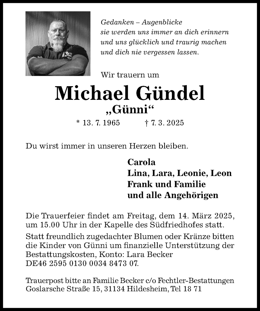  Traueranzeige für Michael Gündel vom 12.03.2025 aus Hildesheimer Allgemeine Zeitung