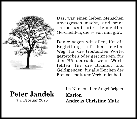 Traueranzeige von Peter Jandek von Hildesheimer Allgemeine Zeitung