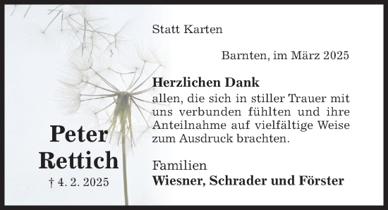 Traueranzeige von Peter Rettich von Hildesheimer Allgemeine Zeitung