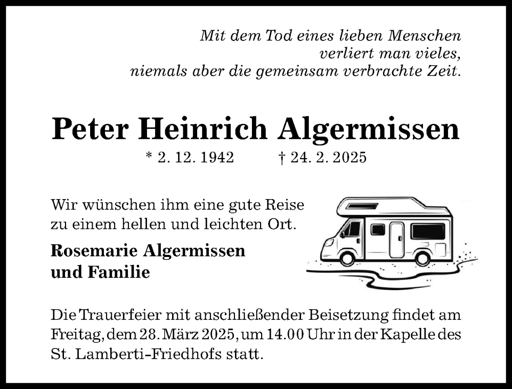  Traueranzeige für Peter Heinrich Algermissen vom 15.03.2025 aus Hildesheimer Allgemeine Zeitung
