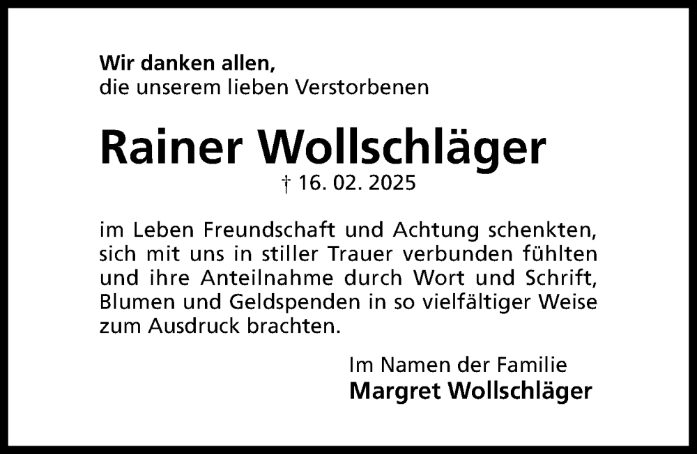  Traueranzeige für Rainer Wollschläger vom 19.03.2025 aus Hildesheimer Allgemeine Zeitung