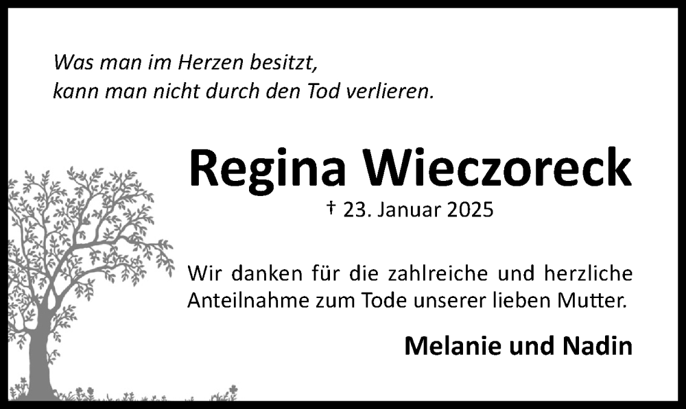  Traueranzeige für Regina Wieczoreck vom 01.03.2025 aus Hildesheimer Allgemeine Zeitung