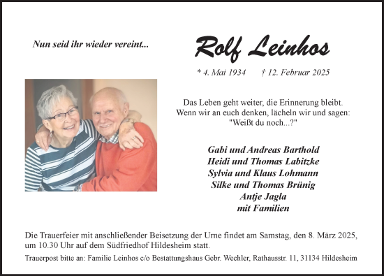 Traueranzeige von Rolf Leinhos von Hildesheimer Allgemeine Zeitung