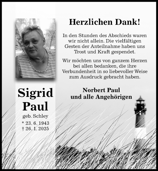 Traueranzeige von Sigrid Paul von Hildesheimer Allgemeine Zeitung