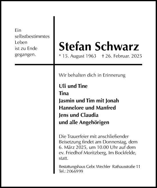 Traueranzeige von Stefan Schwarz von Hildesheimer Allgemeine Zeitung