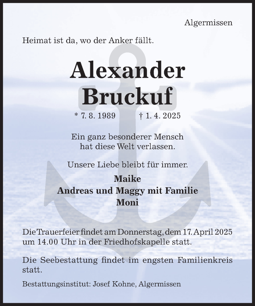  Traueranzeige für Alexander Bruckuf vom 12.04.2025 aus Hildesheimer Allgemeine Zeitung