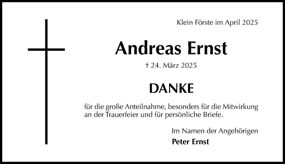  Traueranzeige für Andreas Ernst vom 26.04.2025 aus Hildesheimer Allgemeine Zeitung