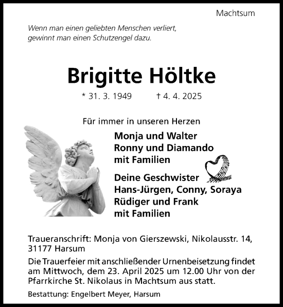 Traueranzeige von Brigitte Höltke von Hildesheimer Allgemeine Zeitung