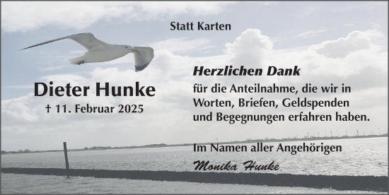 Traueranzeige von Dieter Hunke von Hildesheimer Allgemeine Zeitung