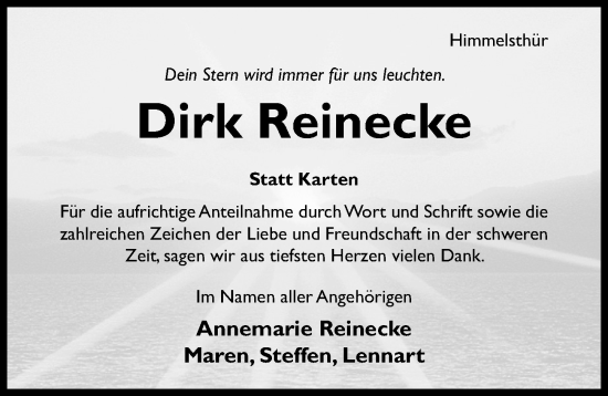 Traueranzeige von Dirk Reinecke von Hildesheimer Allgemeine Zeitung