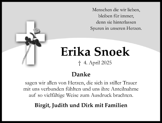 Traueranzeige von Erika Snoek von Hildesheimer Allgemeine Zeitung