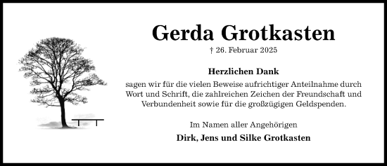 Traueranzeige von Gerda Grotkasten von Hildesheimer Allgemeine Zeitung