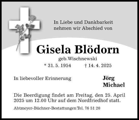 Traueranzeige von Gisela Blödorn von Hildesheimer Allgemeine Zeitung