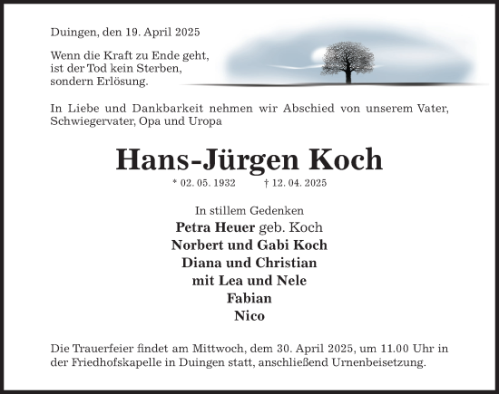 Traueranzeige von Hans-Jürgen Koch von Hildesheimer Allgemeine Zeitung