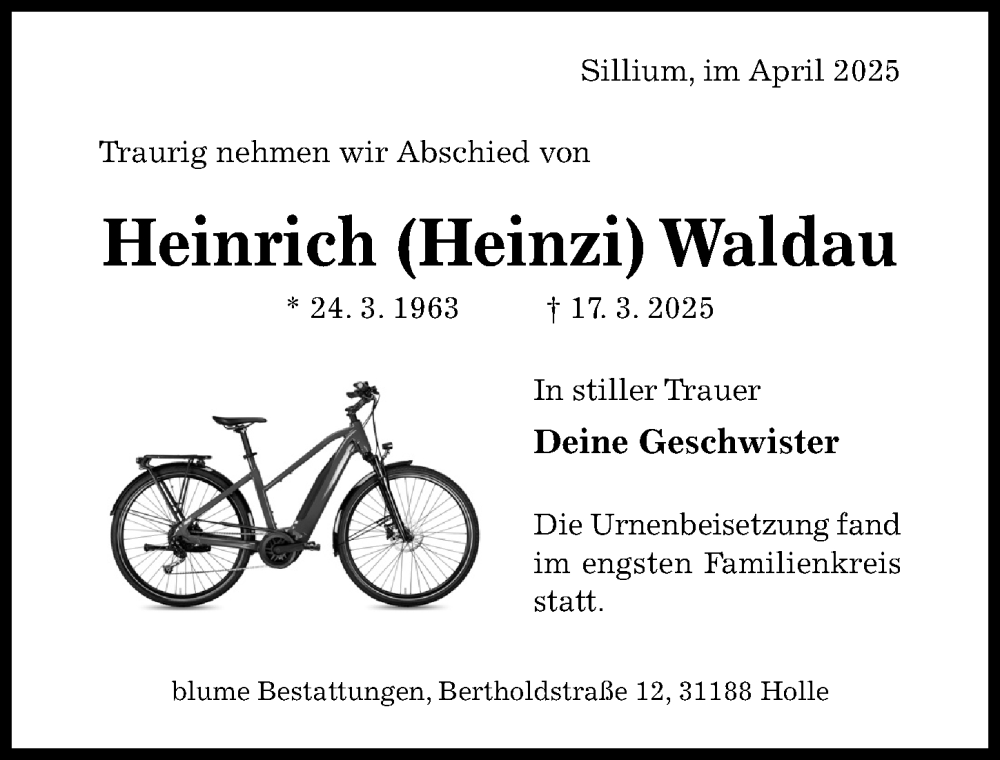  Traueranzeige für Heinrich Waldau vom 12.04.2025 aus Hildesheimer Allgemeine Zeitung