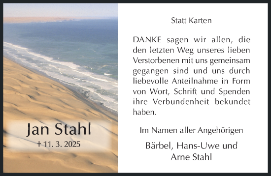 Traueranzeige von Jan Stahl von Hildesheimer Allgemeine Zeitung