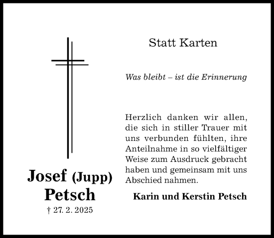 Traueranzeige von Josef Petsch von Hildesheimer Allgemeine Zeitung