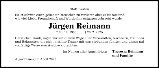 Traueranzeige von Jürgen Reimann von Hildesheimer Allgemeine Zeitung