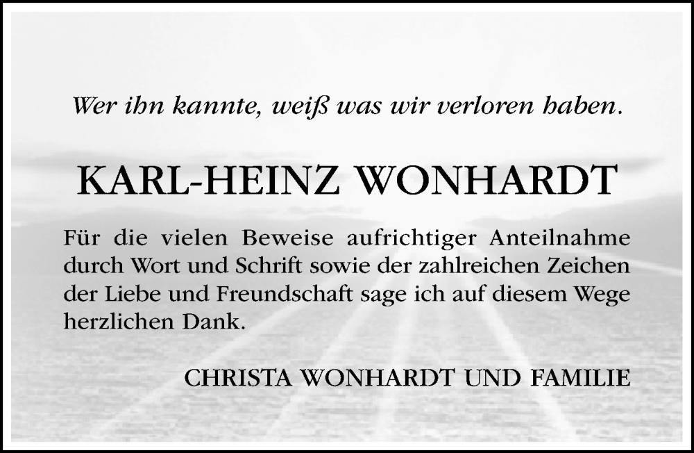 Traueranzeige für Karl-Heinz Wonhardt vom 05.04.2025 aus Hildesheimer Allgemeine Zeitung