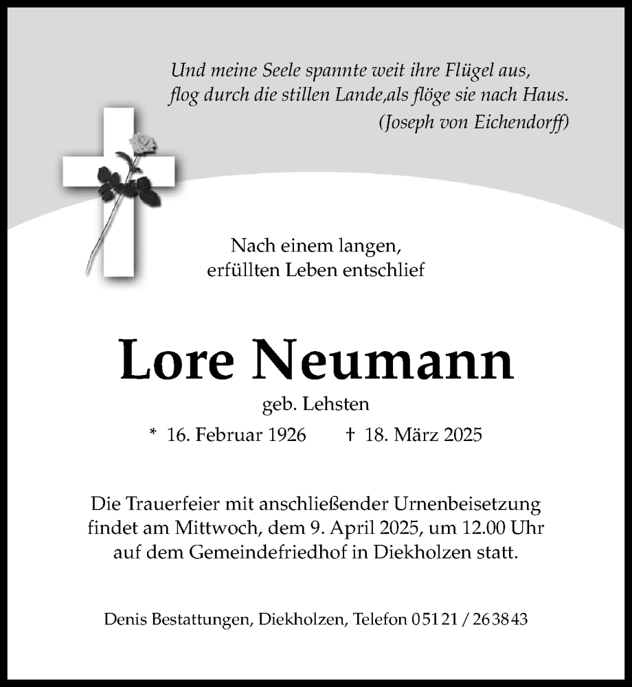  Traueranzeige für Lore Neumann vom 02.04.2025 aus Hildesheimer Allgemeine Zeitung