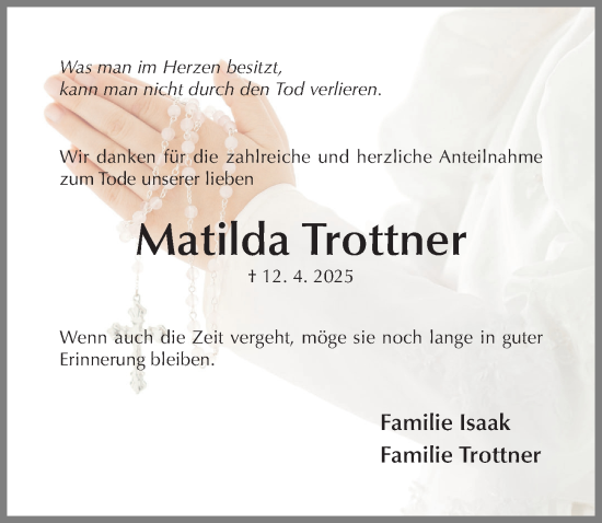 Traueranzeige von Matilda Trottner von Hildesheimer Allgemeine Zeitung