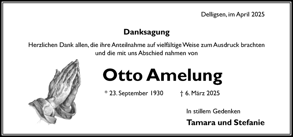  Traueranzeige für Otto Amelung vom 19.04.2025 aus Hildesheimer Allgemeine Zeitung
