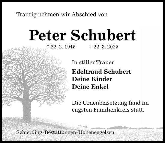 Traueranzeige von Peter Schubert von Hildesheimer Allgemeine Zeitung